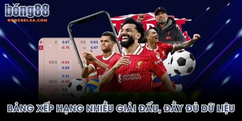 Bảng xếp hạng nhiều giải đấu, đầy đủ dữ liệu